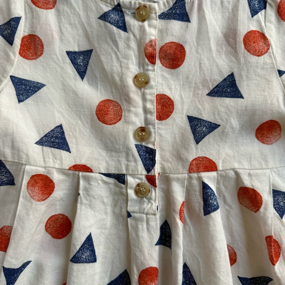 Bobo Choses Girls White Dress with Red and Blue Geometric Print - Size 12-18M - Picture 7 of 15